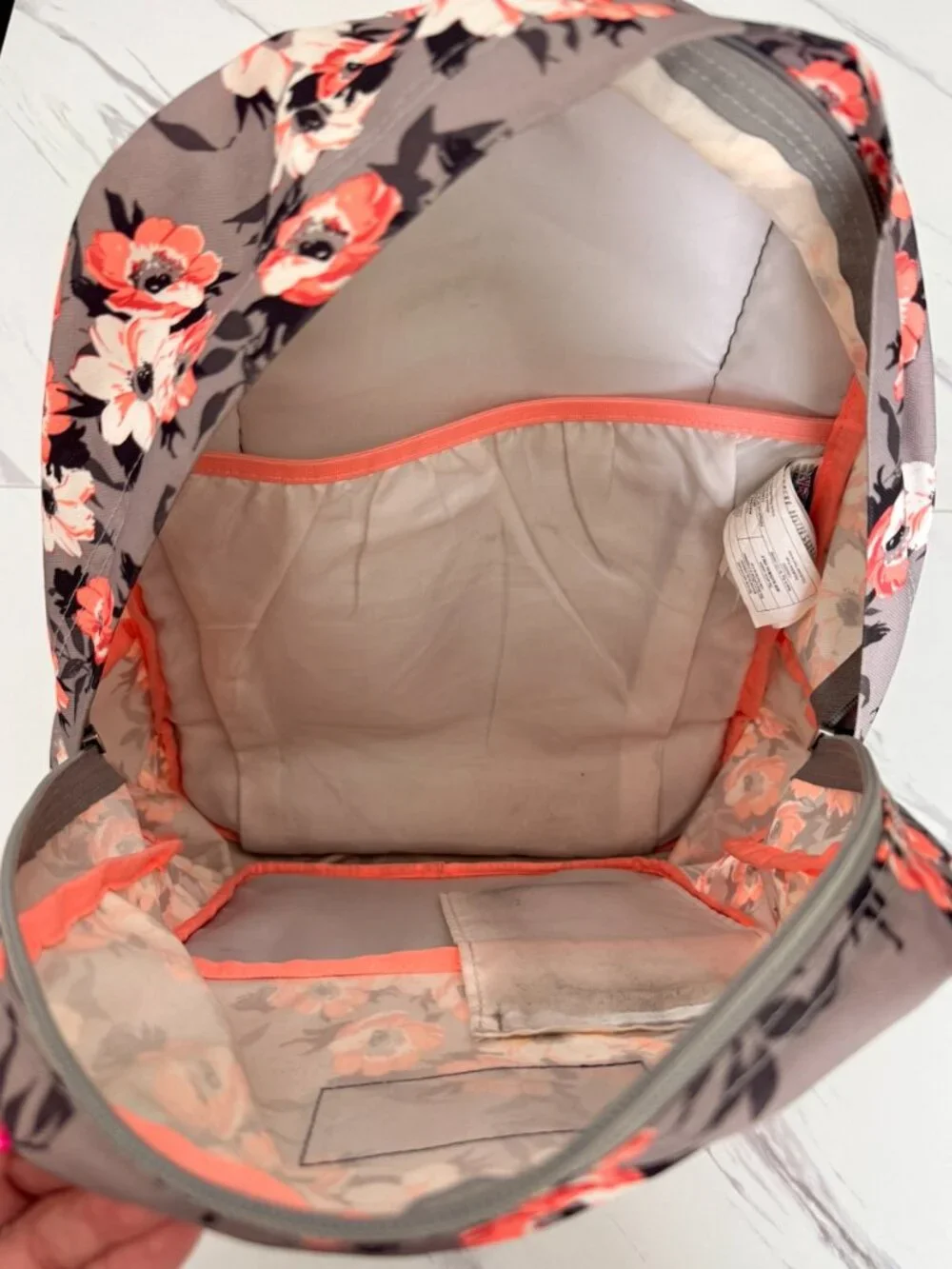 Jansport Gray, Peach and White Flowered Backpack